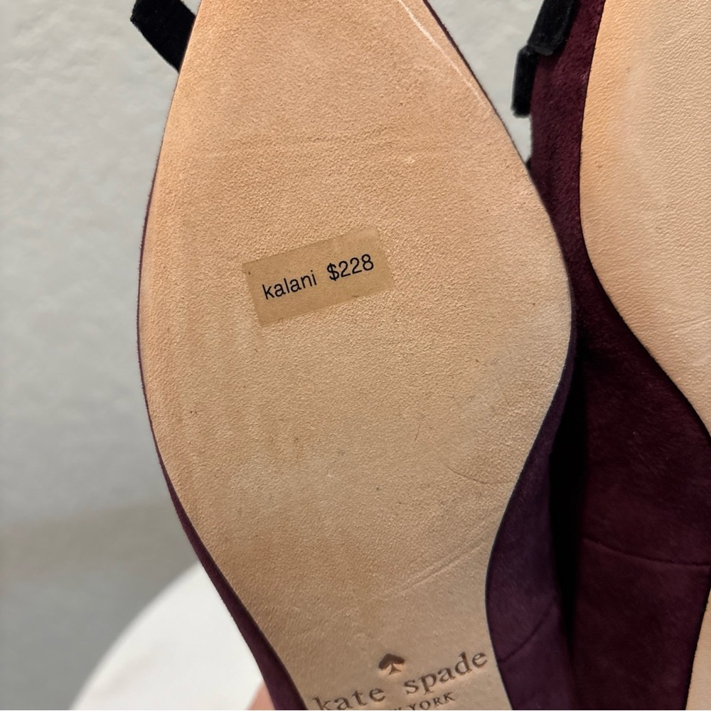 kate spade Burgundy Suede Pointed-Toe Flats with Black Ribbon Trim - Picture 6 of 12